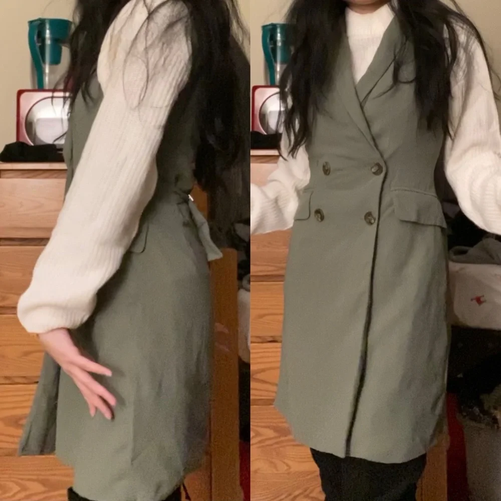 Forever 21 dull green double-breasted sleeveless dress - Picture 2 of 4
